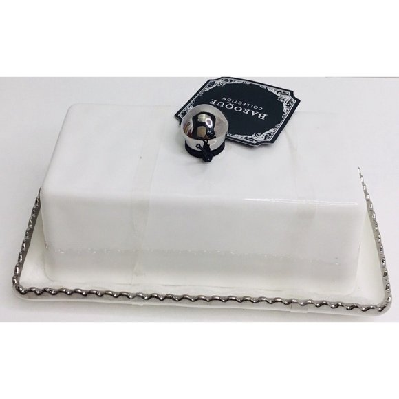 Butter Dish white and silver edged New - Picture 7 of 8